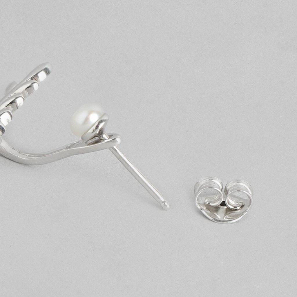 Leafy Pearl Two-Way Rhodium Plated 925 Sterling Silver Studs : EAR-20359