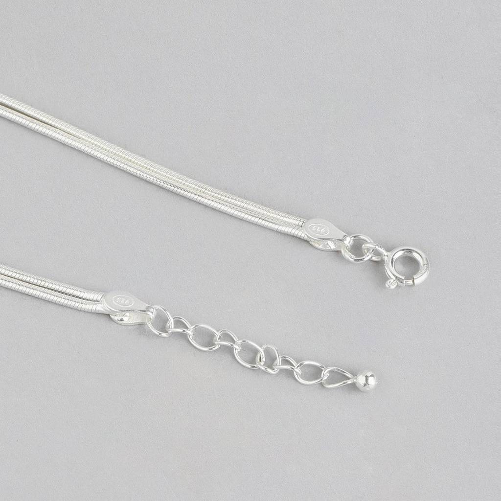 Double String Bead Rhodium Plated 925 Sterling Silver Chain Anklet : ANK-60190-PAIR