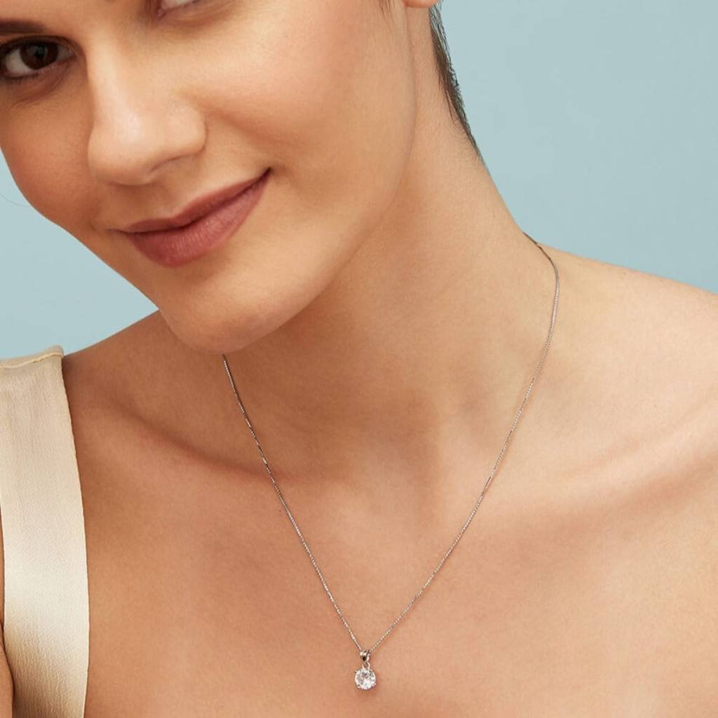 Solitaire 925 Silver Necklace Chain : PEN-30013-C