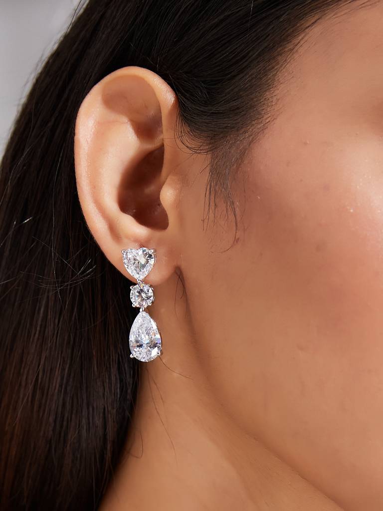 Silver Cz Solitaire Drop Earrings : YI24A0100E