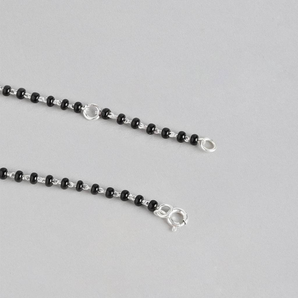 Silver Serenity Rhodium-Plated 925 Sterling Silver Anklet With Beaded Chain : ANK-60300-PAIR-S