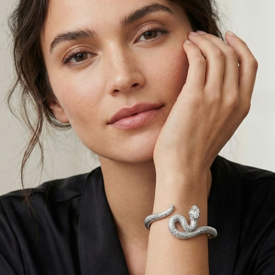 Snake Head Bracelet For Women | Bold Serpent Statement Bracelet Jewellery : 2408140563