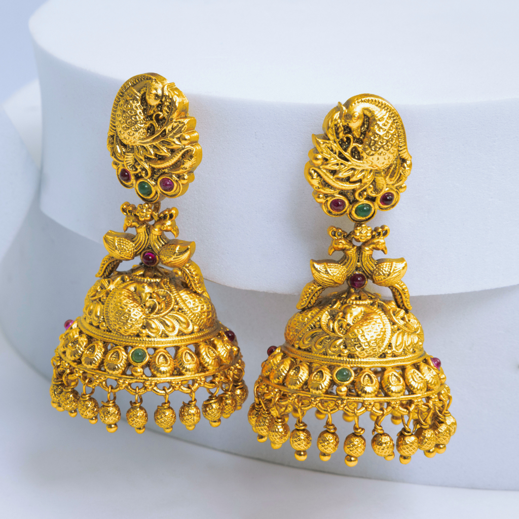Antique Lakshmi Temple Jhumka Earrings For Traditional & Bridal Wear : R-1165