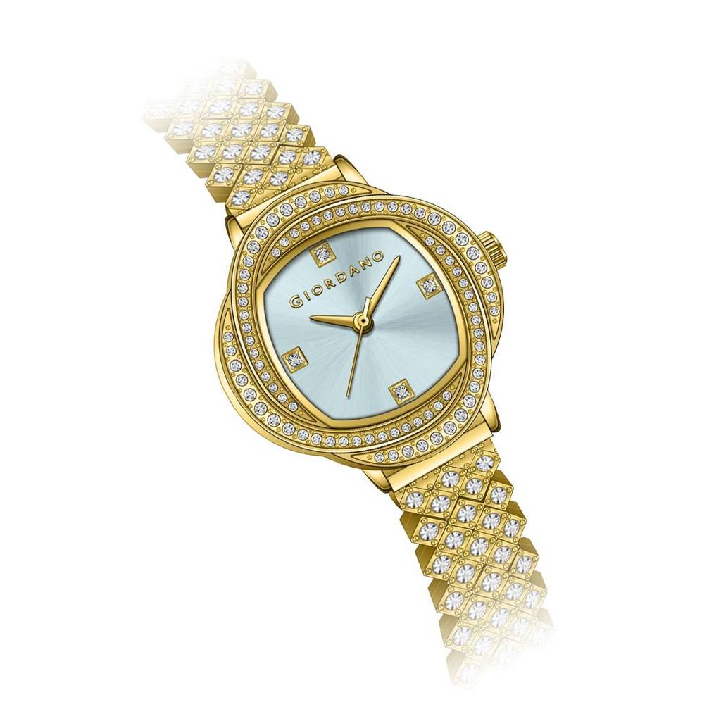 Giordano Luxury Crystal Watch For Women, Stainless Steel Strap, Diamond-Studded Bezel, Elegant Dress Timepiece : GZ-60120-33