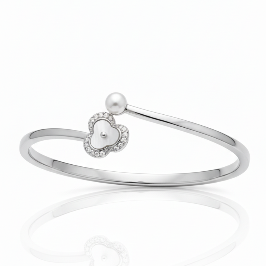 Pearl Open Bangle For Women | Elegant Open Cuff Pearl Bangle Jewellery : 7756495785