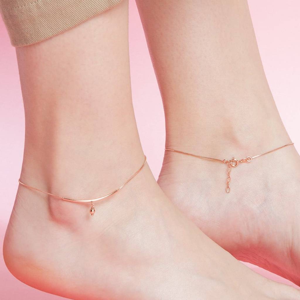 Rose Gold Plated 925 Sterling Silver Drop Chained Anklet : ANK-60244-PAIR