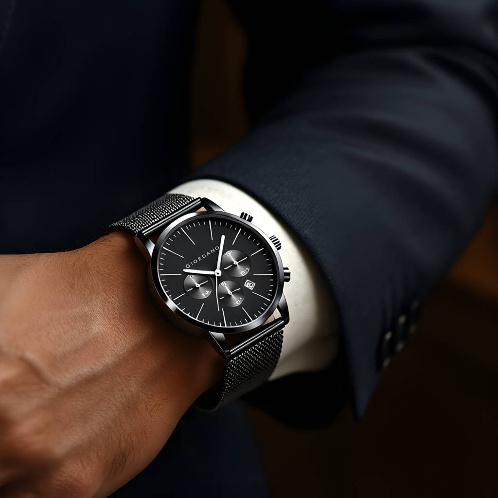 Giordano Formal Chronograph Watch For Men With Round Dial, Mesh Metal Strap, And Date Display : GZ-50183-11