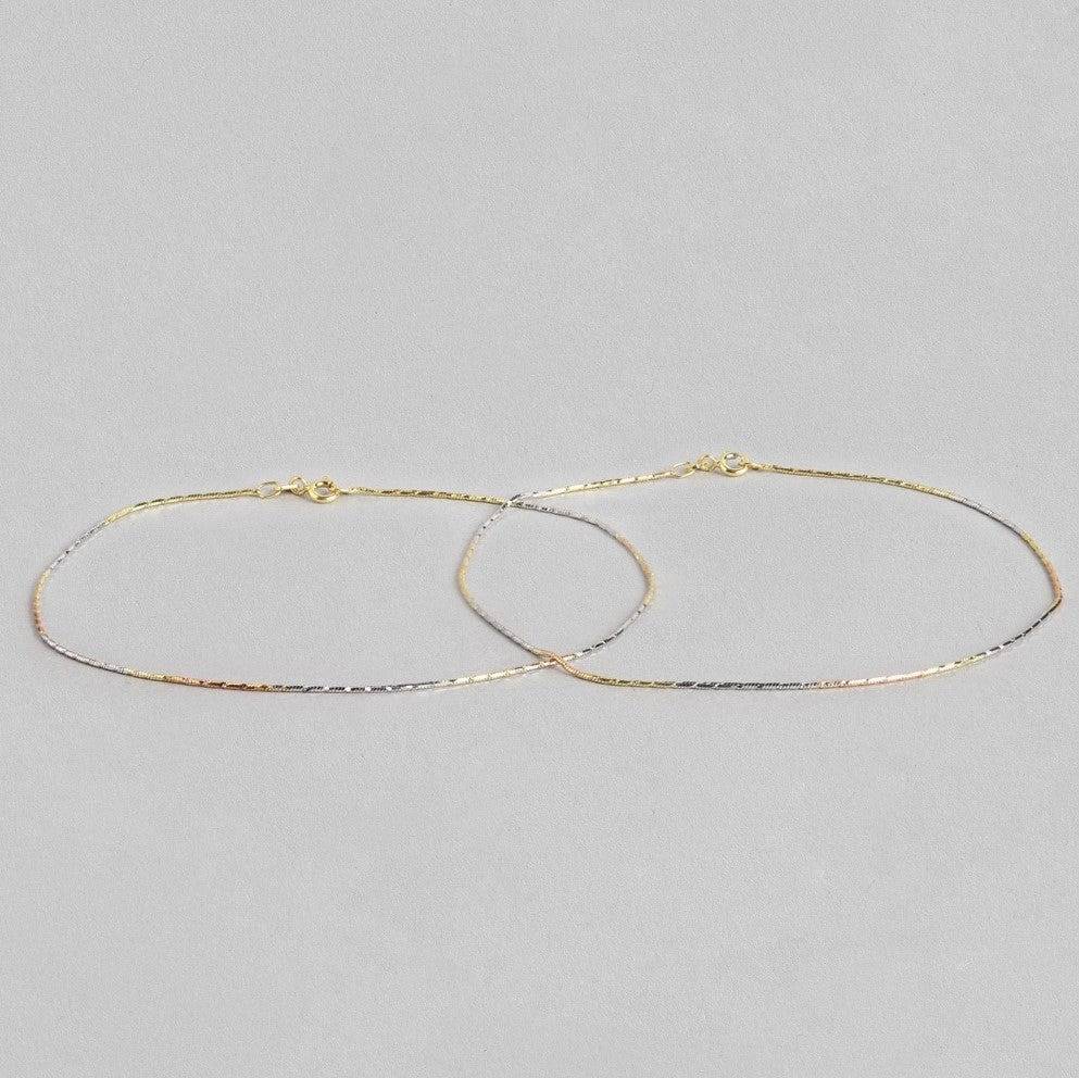 Adorable Triple Tone 925 Sterling Silver Anklet : ANK-60047-PAIR