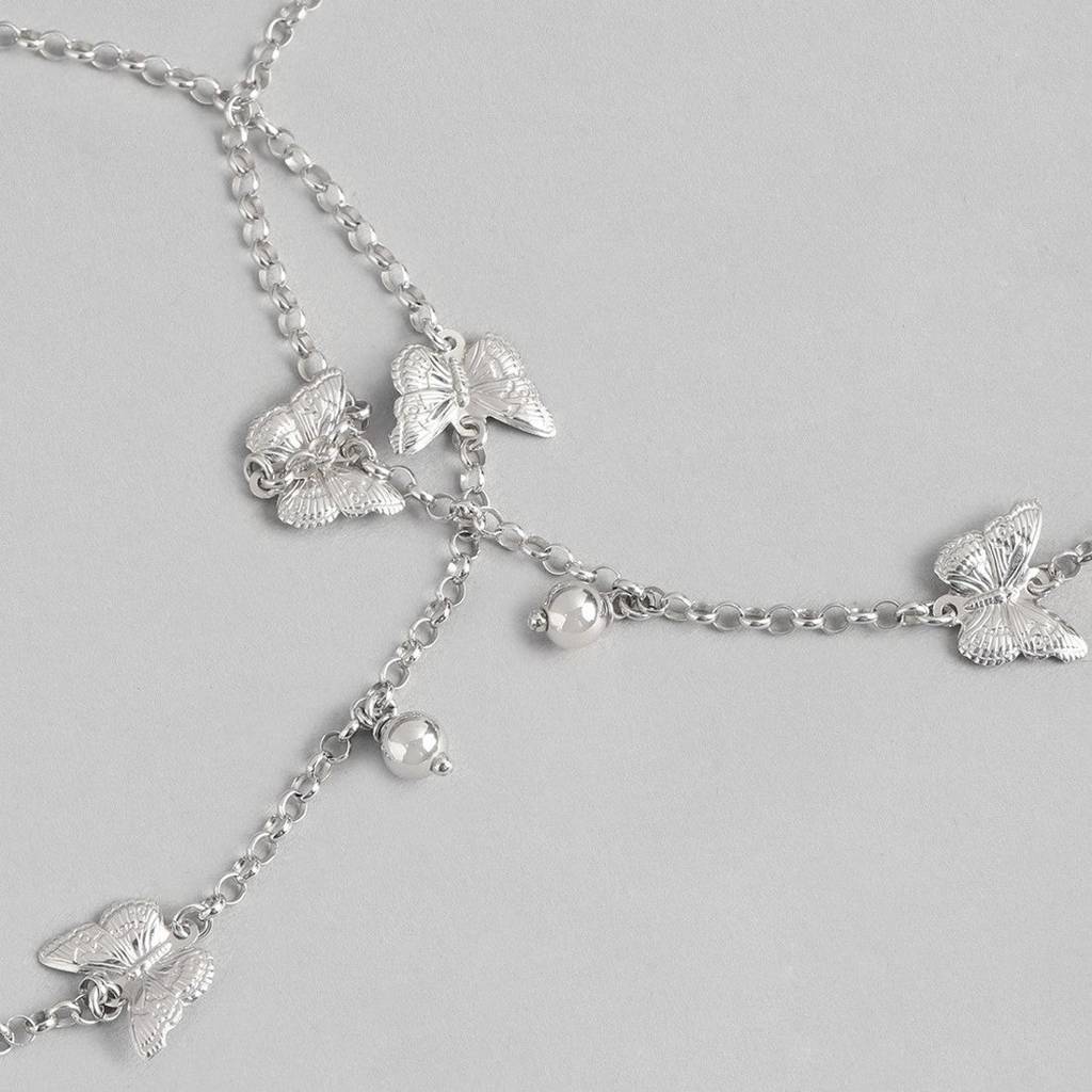 Triple Butterfly Rhodium Plated 925 Sterling Silver Anklet : ANK-60249-PAIR