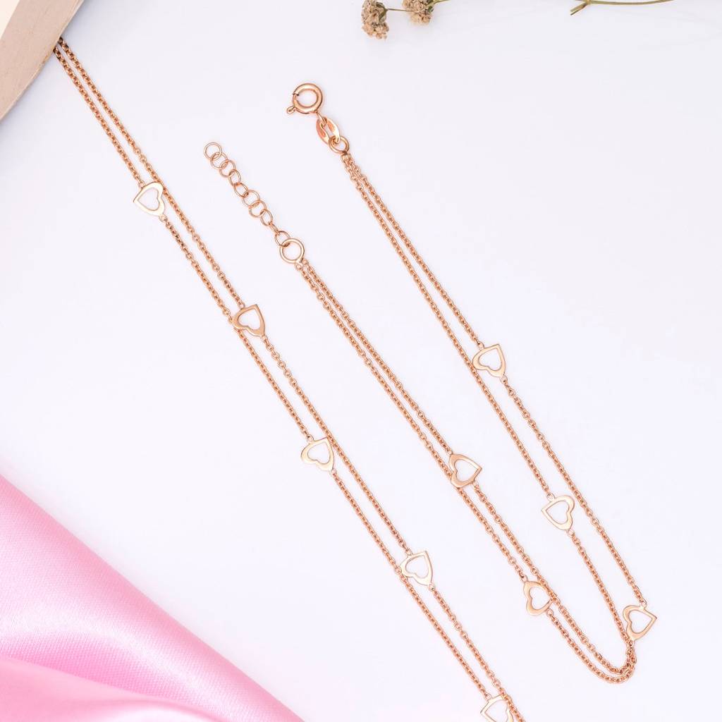 Singing Hearts 925 Sterling Silver Anklets In Rose Gold : ANK-60059-PAIR