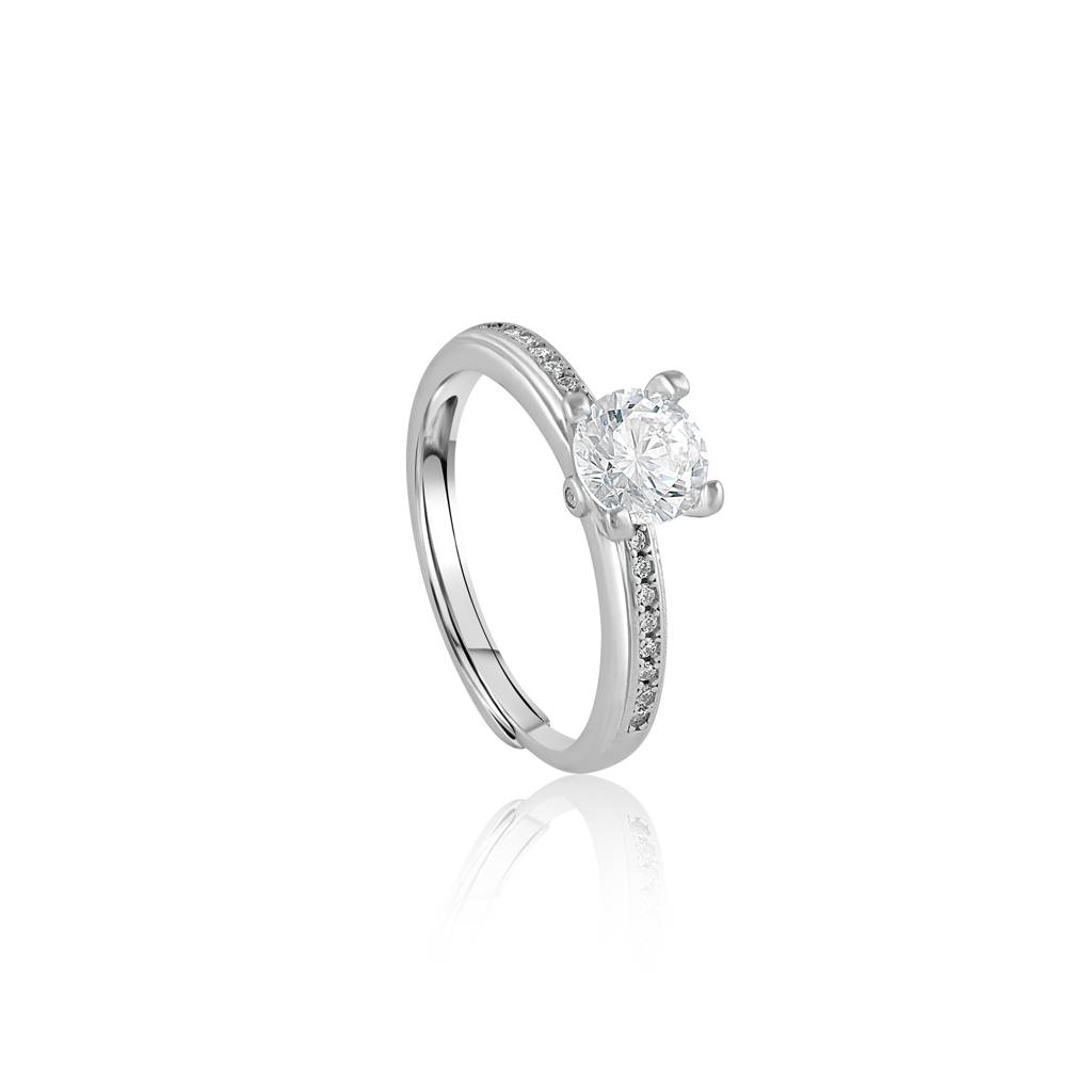 925 Sterling Silver Round Solitaire Engagement Ring With Pave Cubic Zirconia Band : RJSPRG48