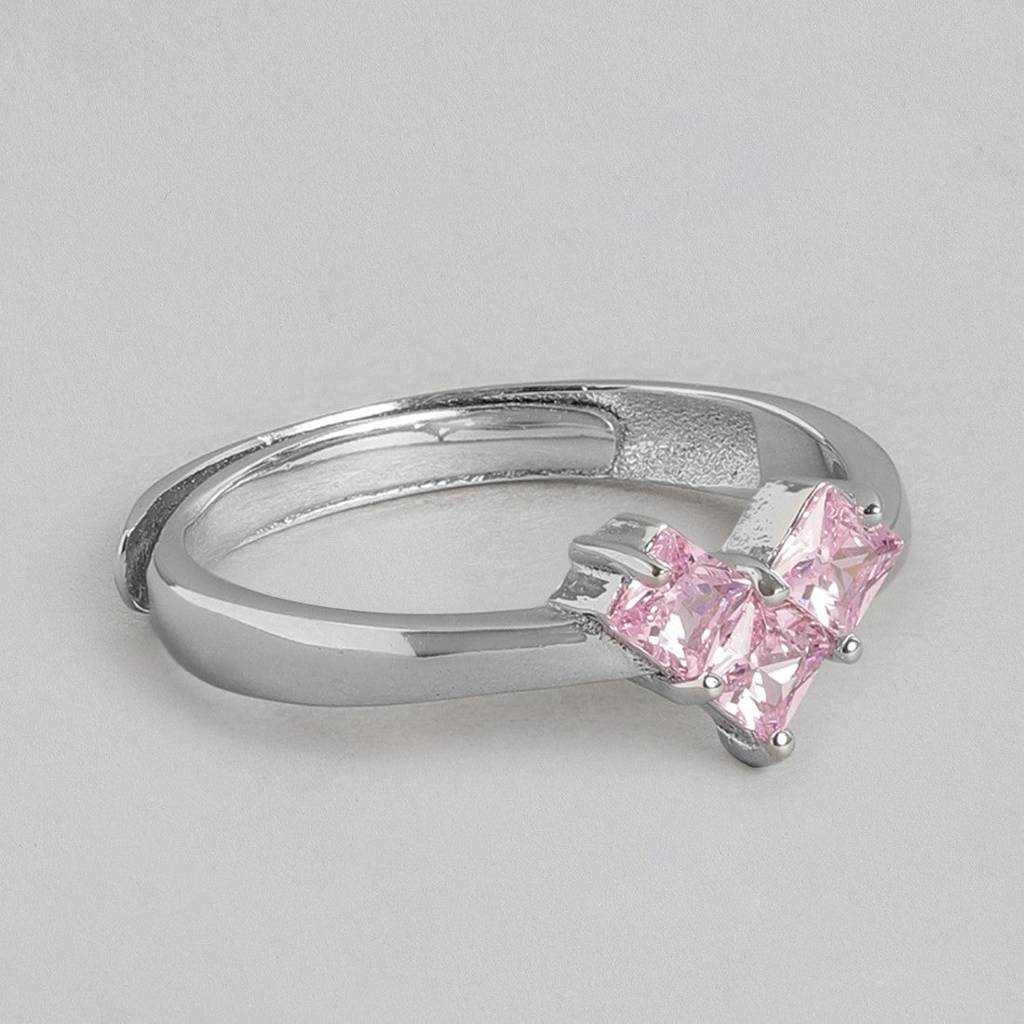 Dusty Pink Heart 925 Sterling Silver Ring For Women (Adjustable) : RNG-40128