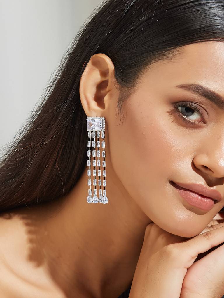Silver Cz Stone Earrings : YI24A0154E