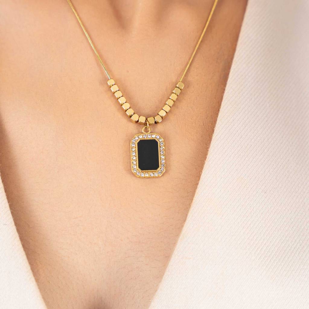 Clavicle Gemstone Bar Necklace - 18K Gold Plated : PD74