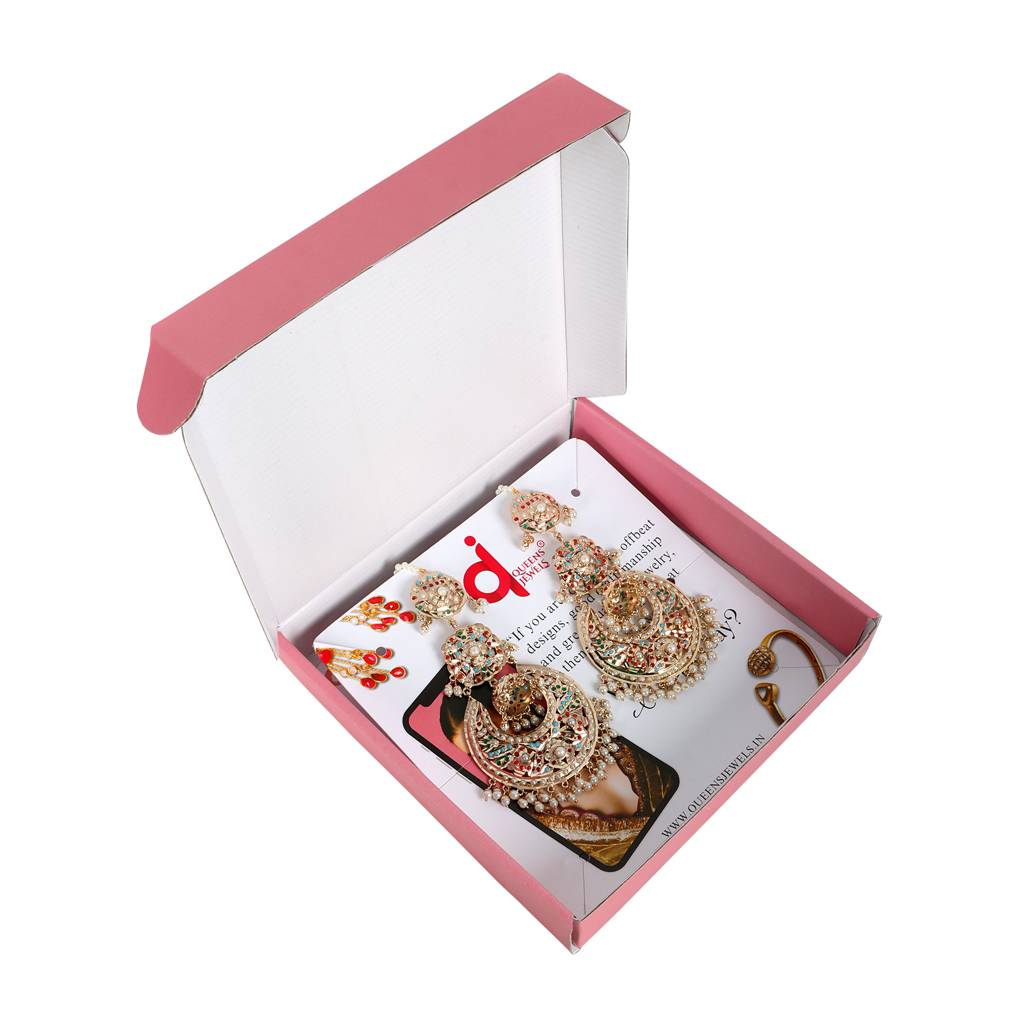 Navratan Jhumka Chaandbali Earrings With Kaanchain : ATQJ005