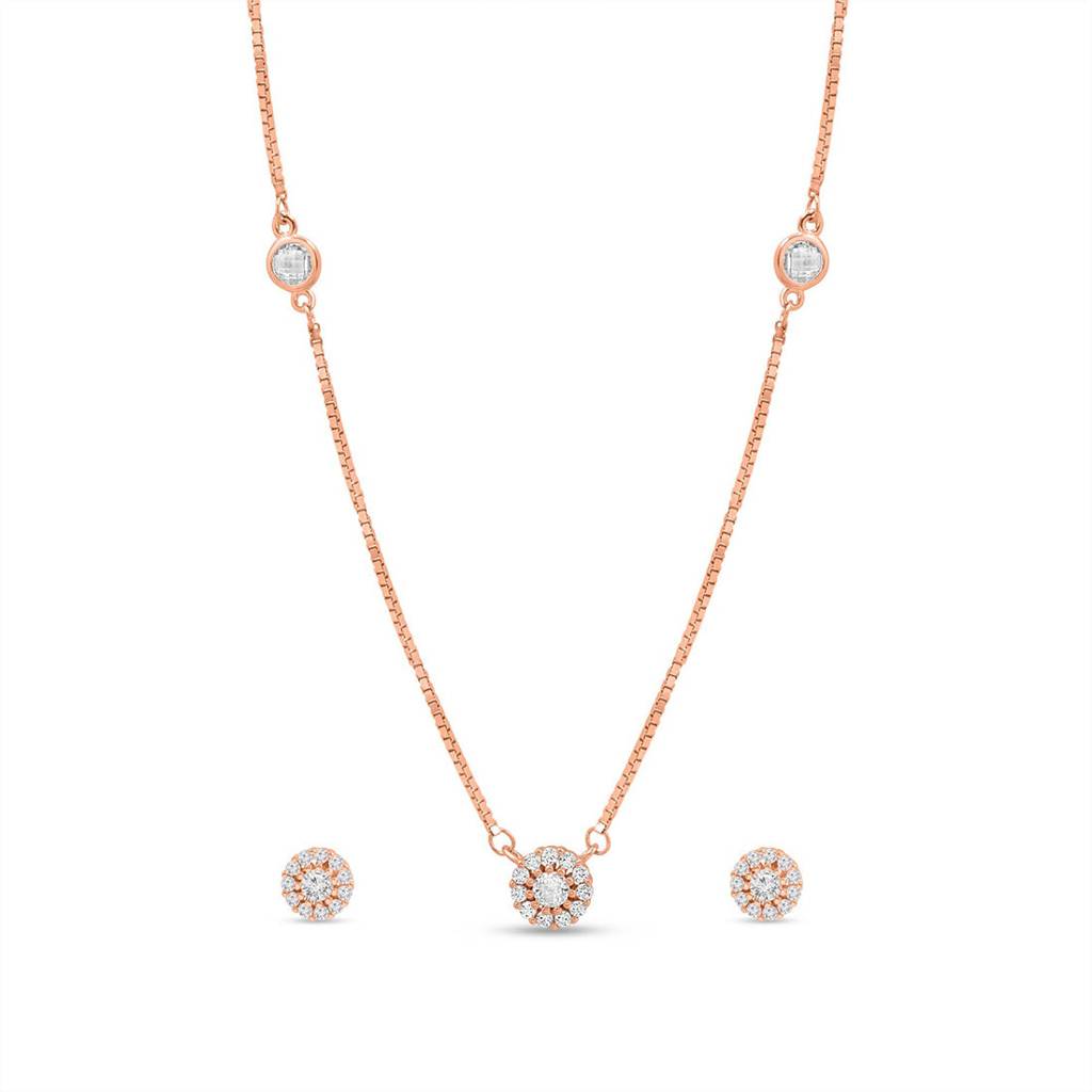 Blooming Beauty Rose Gold Plated 925 Sterling Silver Jewelry Set : NL-30334-RG