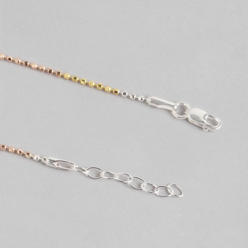 Elegant Triple Tone 925 Sterling Silver Beaded Chain Anklet : ANK-60164-PAIR
