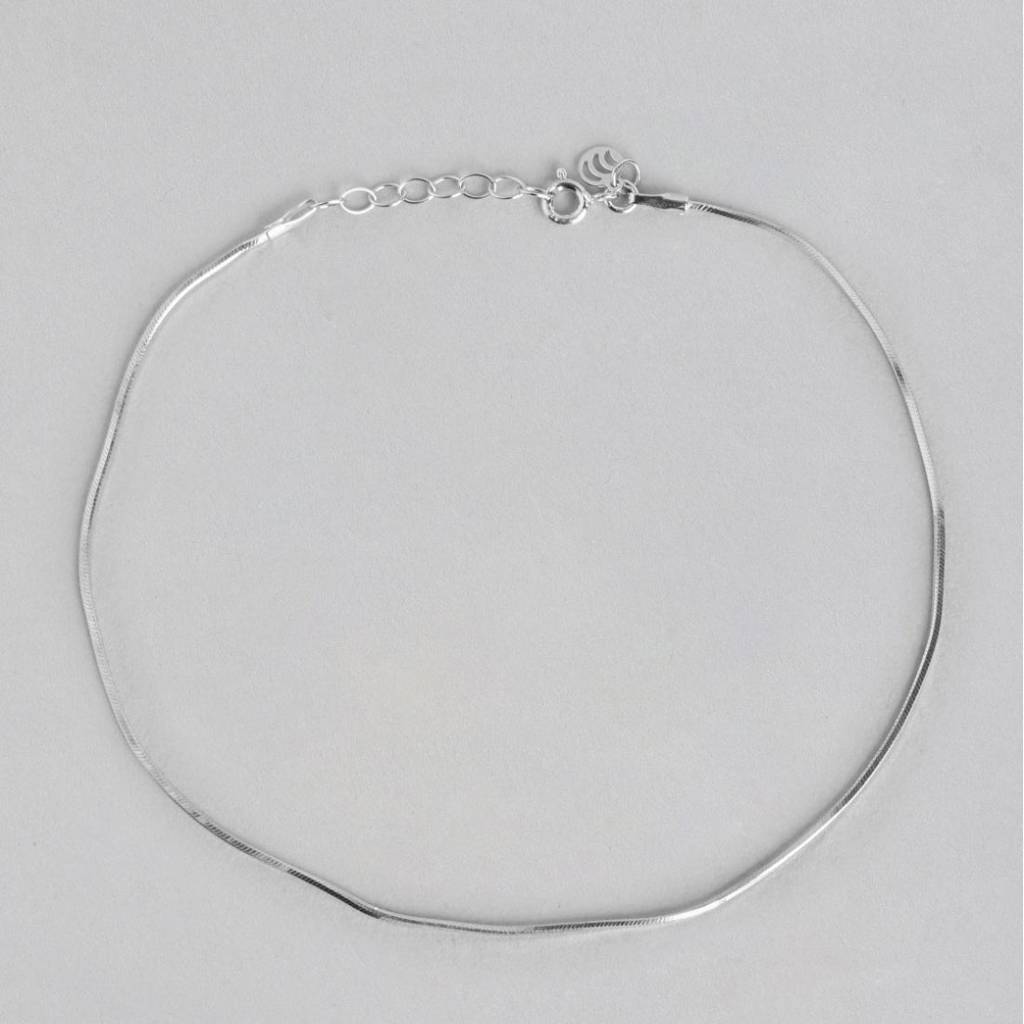 Minimal Rhodium Plated 925 Sterling Silver Chain Anklet : ANK-60026-PAIR