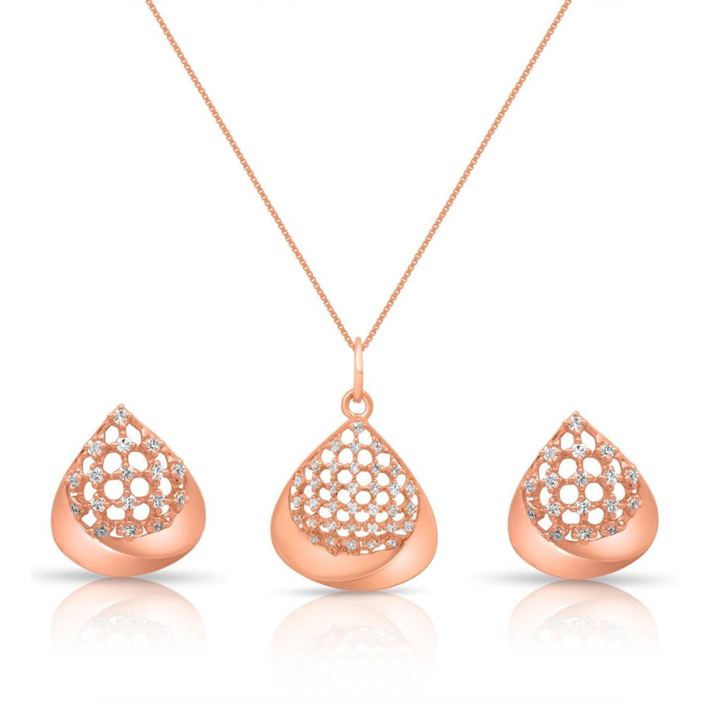 Chic Ensemble Rose Gold Plated 925 Sterling Silver Jewelry Set : JS-70199-C-RG