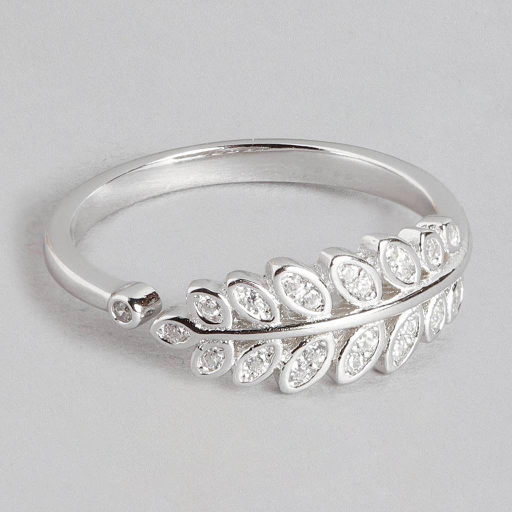 Classy Branch Cut Cz Studded 925 Silver Ring (Adjustable) : RNG-40068