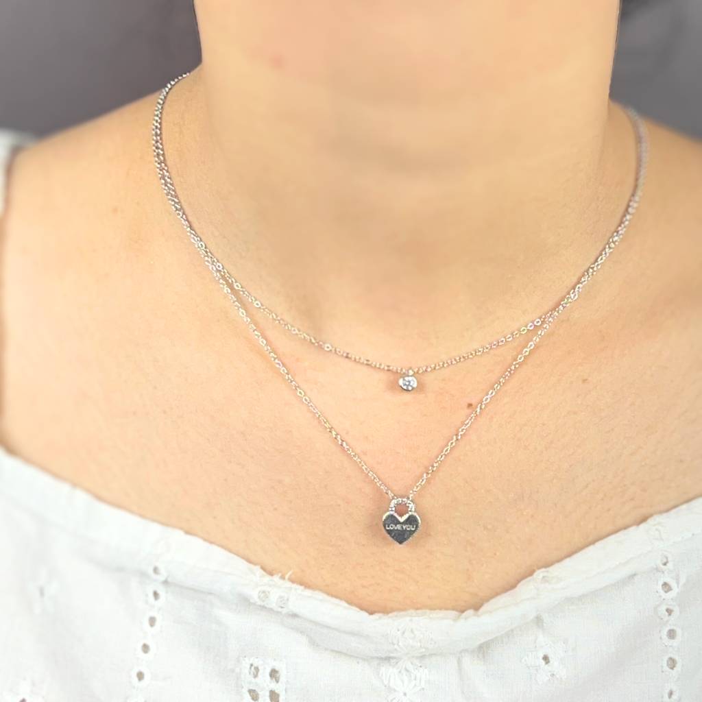 925 Sterling Silver Charming Chain Double Pendant | Double Layer Necklace : CP1009