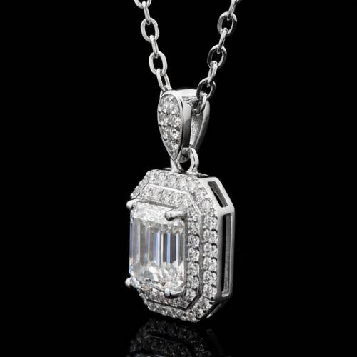Pure 925 Silver Emerald Cut Three Layer Moissanite Pendant For Women : SYM-0200
