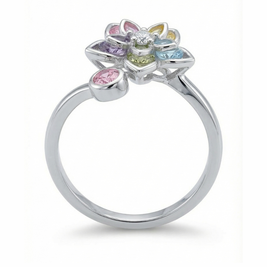 Colorful Floral Silver Plated Ring For Women | Playful Party Wear Jewelry : 2180459041