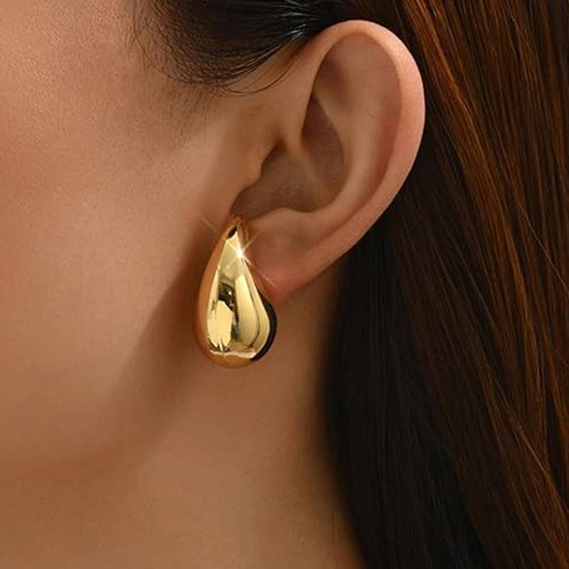 925 Pure Silver Gold Plated Tear Drop Stud Earrings |Chunky Earrings : TWP1141