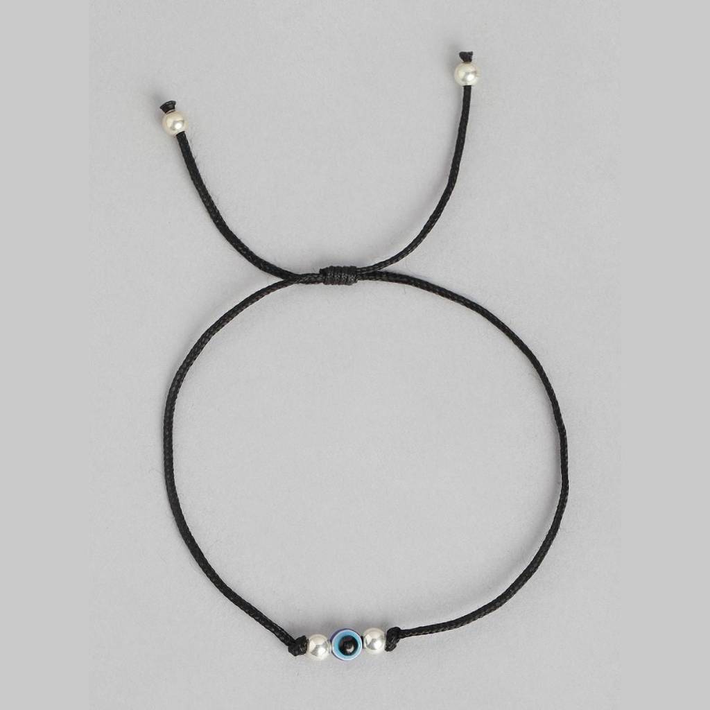 Uni-Evil Eye Rhodium Plated 925 Sterling Silver Thread Anklet : ANK-60212-PAIR