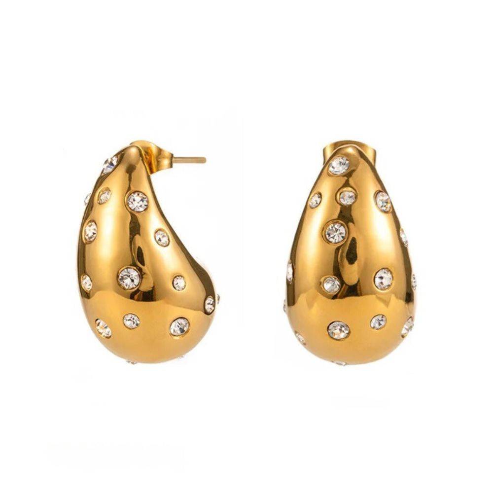 18Kt Gold Plated Cubic Zirconia Studded Teardrop Earrings, Atlas : INATLAS-G