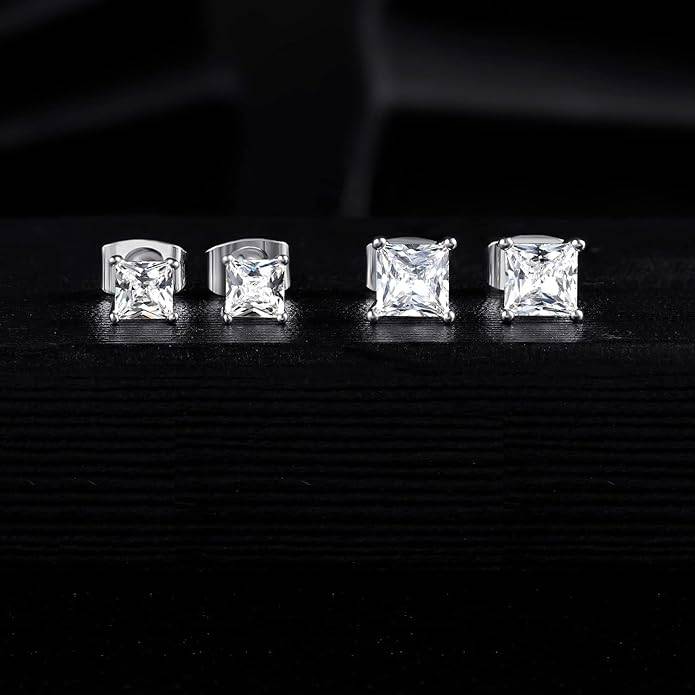 1 Ct / Pair Princess Glow Moissanite Stud Earrings : SquareCut_Snowflake_earring_1ct