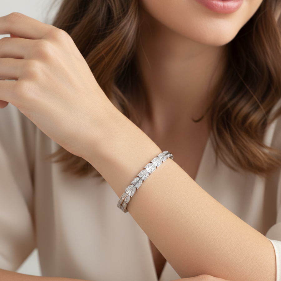 Leaf Bangle Bracelet For Women | Elegant Nature Inspired Bangle Jewellery : 3768628551