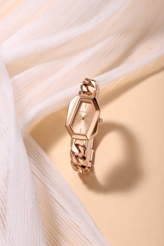 Giordano Stylish Analog Watch For Women Â Hexagon Dial, Trendy Chain Link Stainless Steel Strap, Elegant Dress : GZ-60122-22