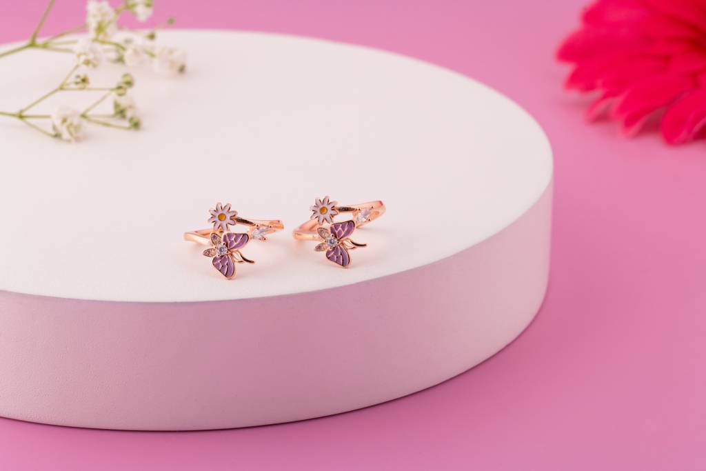 Purple Butterfly 92.5 Silver Toe Rings : SKU1117