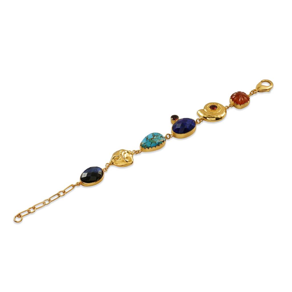 Multi Gemstone Charm Bracelet In Gold : AWB-079