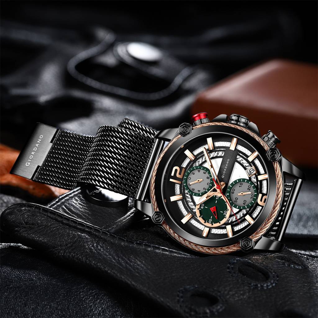 Giordano Aw22 Collection Analog Watch For Men With Color Variant And Stylish Mesh Strap| Chronograph Multifuntio : GZ-50039-11