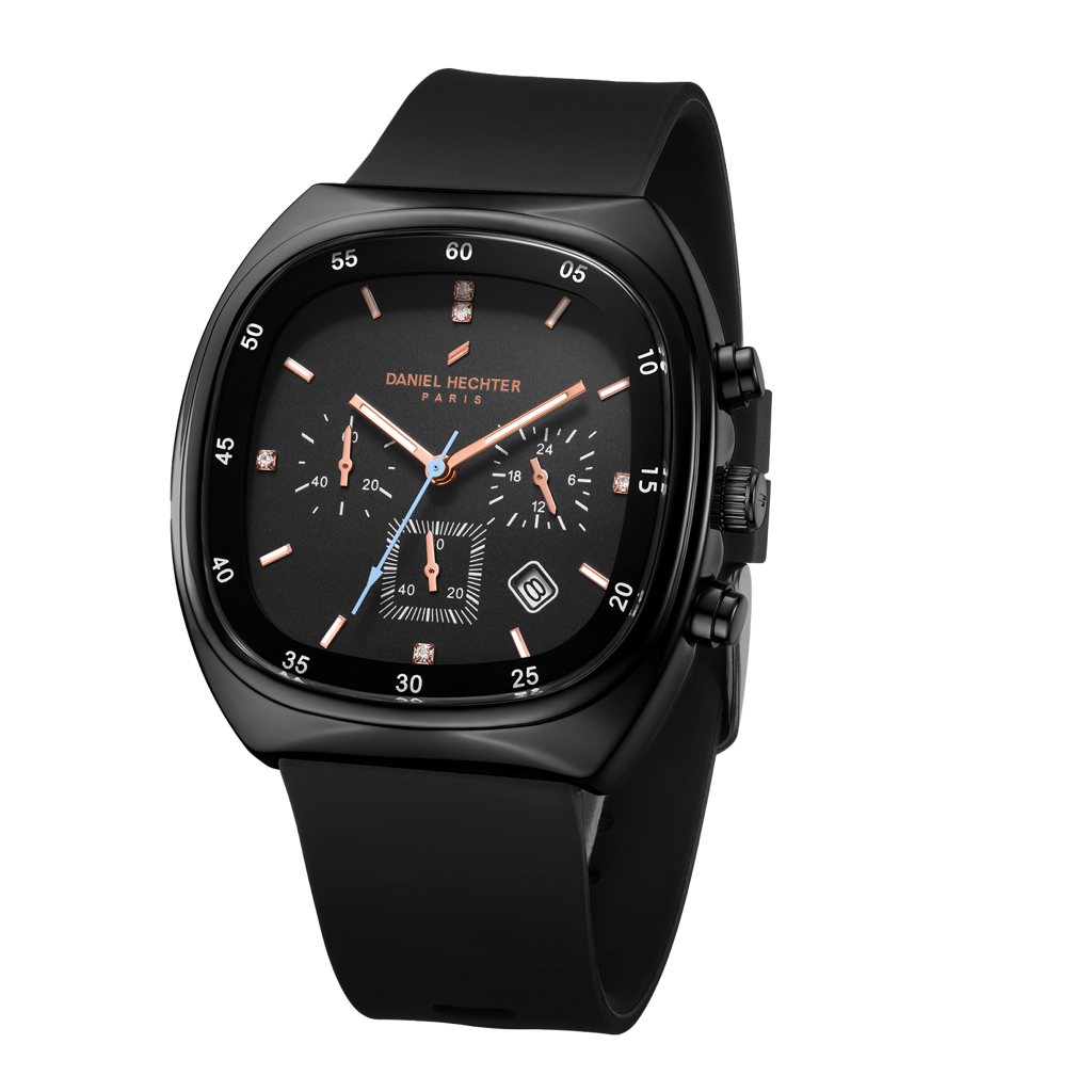 Daniel Hechter Paris Bercy Collection Modern Multi Functional Watch For Men With Square Dial And Silicon Band-Dhm : DHM1001-01