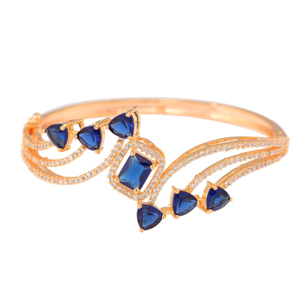 Saraf Jewellery, Gold Plated With Blue American Diamond Studded Handcrafted Stylish Bracelet For Women & Girls : SJBR1102