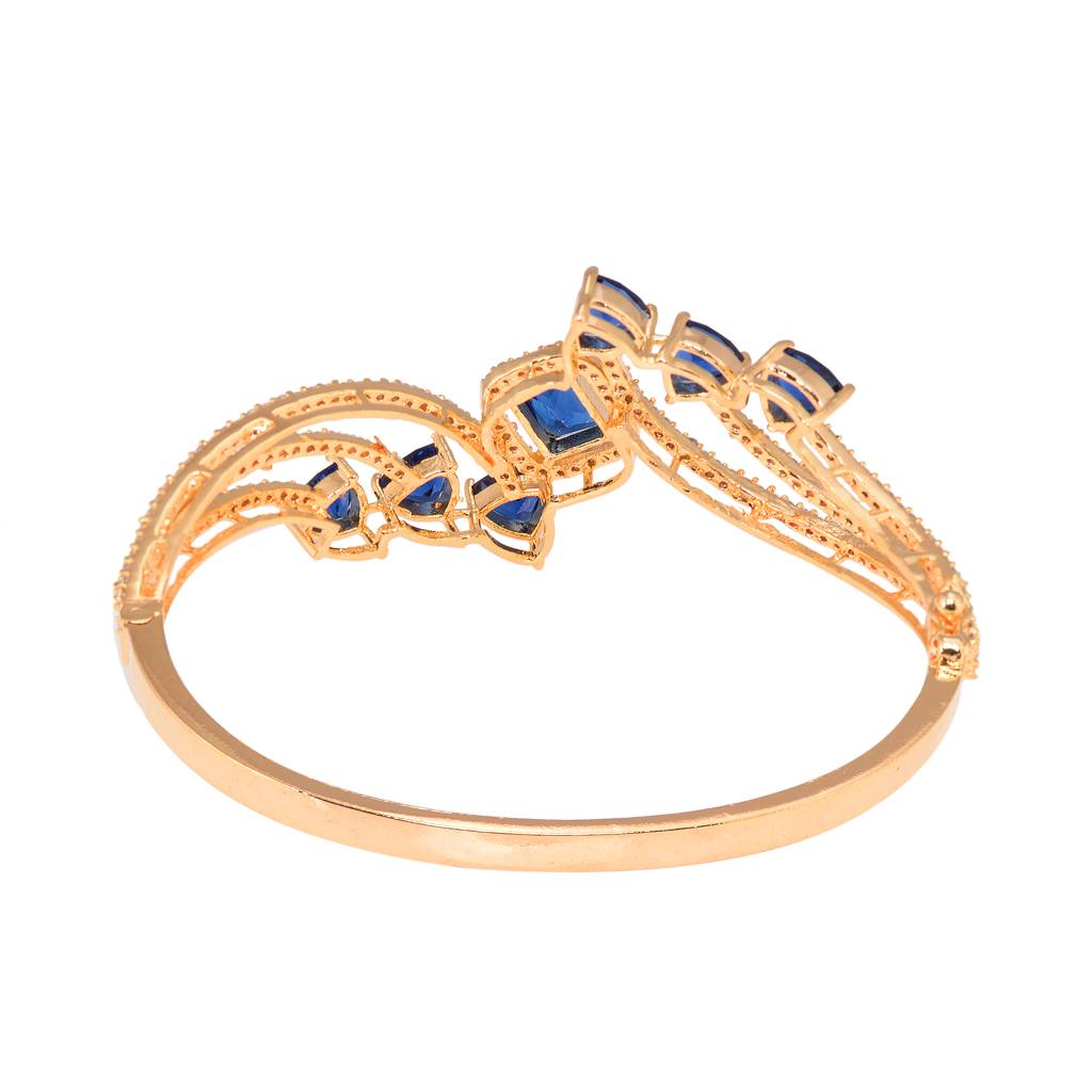 Saraf Jewellery, Gold Plated With Blue American Diamond Studded Handcrafted Stylish Bracelet For Women & Girls : SJBR1102