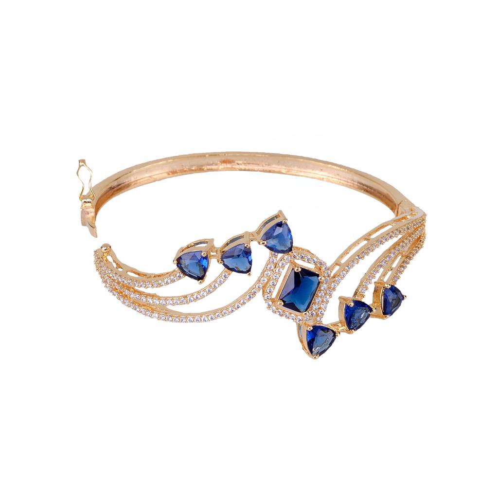 Saraf Jewellery, Gold Plated With Blue American Diamond Studded Handcrafted Stylish Bracelet For Women & Girls : SJBR1102