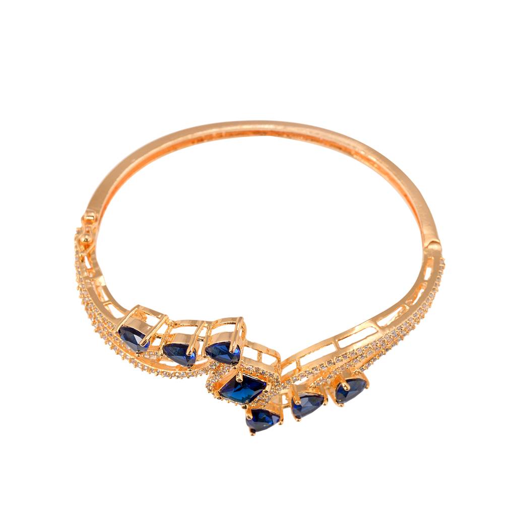 Saraf Jewellery, Gold Plated With Blue American Diamond Studded Handcrafted Stylish Bracelet For Women & Girls : SJBR1102