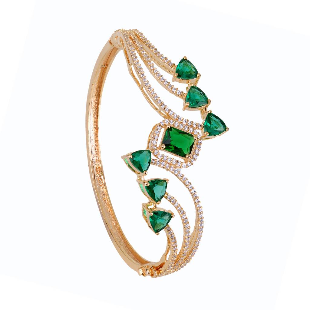 Saraf Jewellery, Gold Plated With Green American Diamond Studded Handcrafted Stylish Bracelet For Women & Girls : SJBR1103