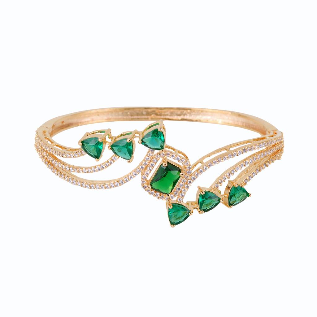 Saraf Jewellery, Gold Plated With Green American Diamond Studded Handcrafted Stylish Bracelet For Women & Girls : SJBR1103