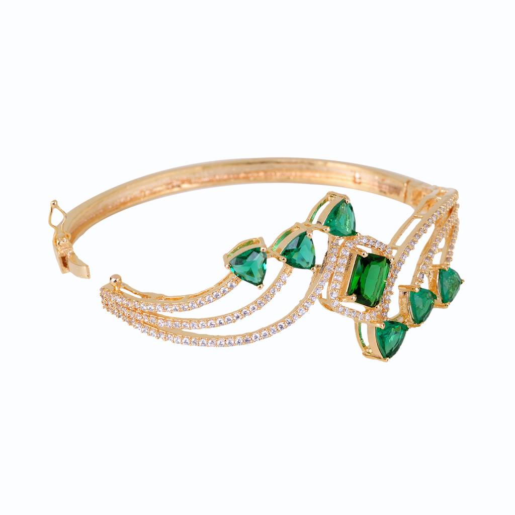 Saraf Jewellery, Gold Plated With Green American Diamond Studded Handcrafted Stylish Bracelet For Women & Girls : SJBR1103