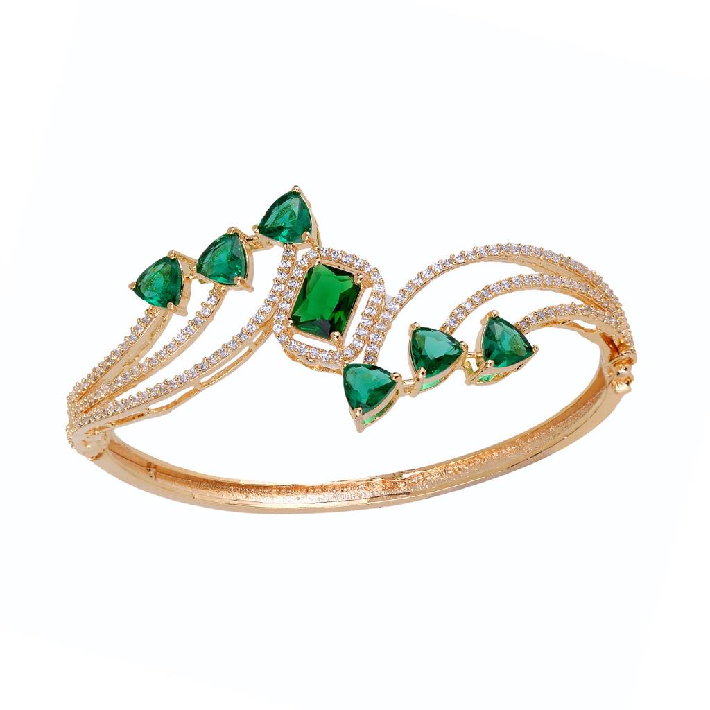 Saraf Jewellery, Gold Plated With Green American Diamond Studded Handcrafted Stylish Bracelet For Women & Girls : SJBR1103
