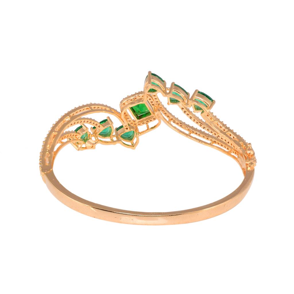 Saraf Jewellery, Gold Plated With Green American Diamond Studded Handcrafted Stylish Bracelet For Women & Girls : SJBR1103