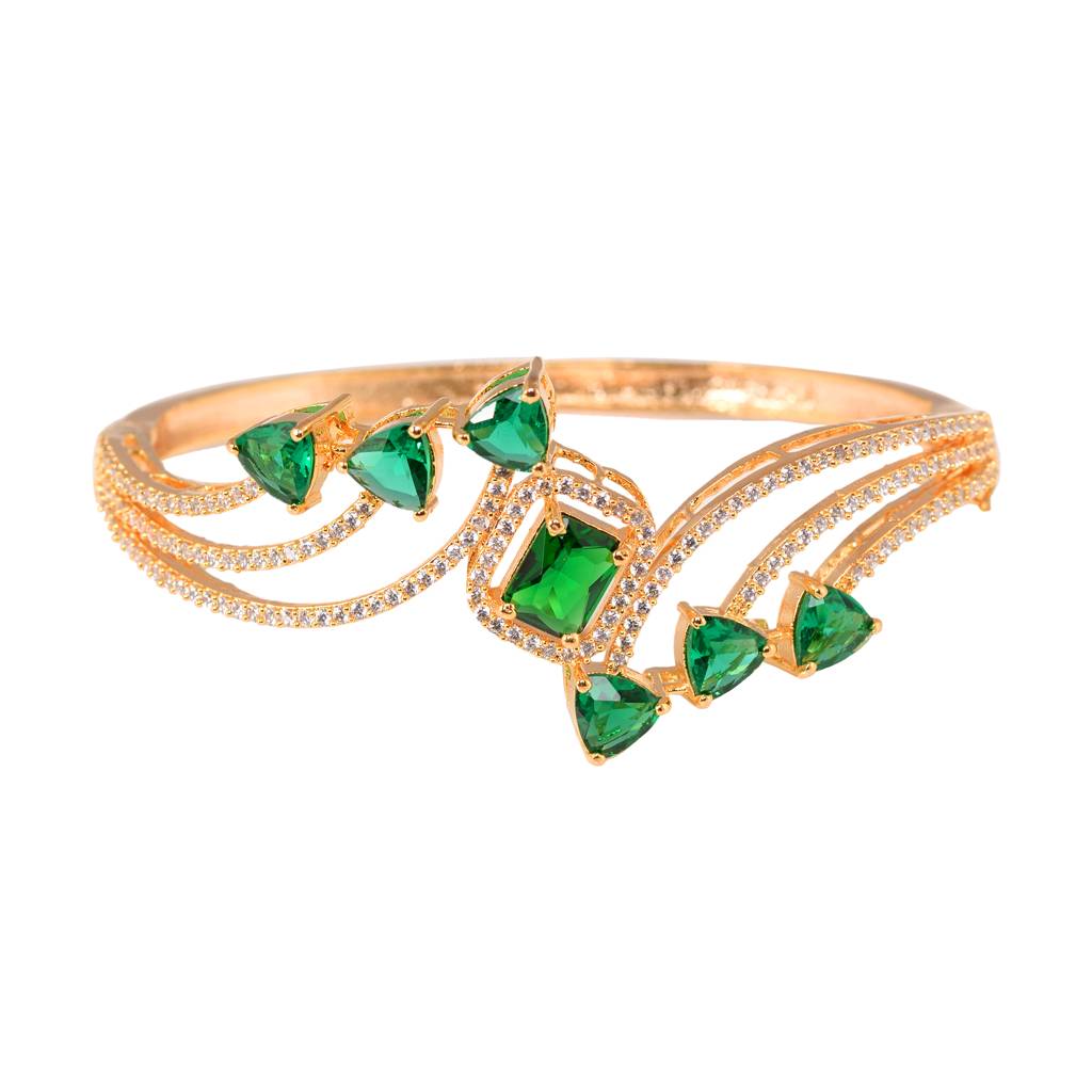 Saraf Jewellery, Gold Plated With Green American Diamond Studded Handcrafted Stylish Bracelet For Women & Girls : SJBR1103