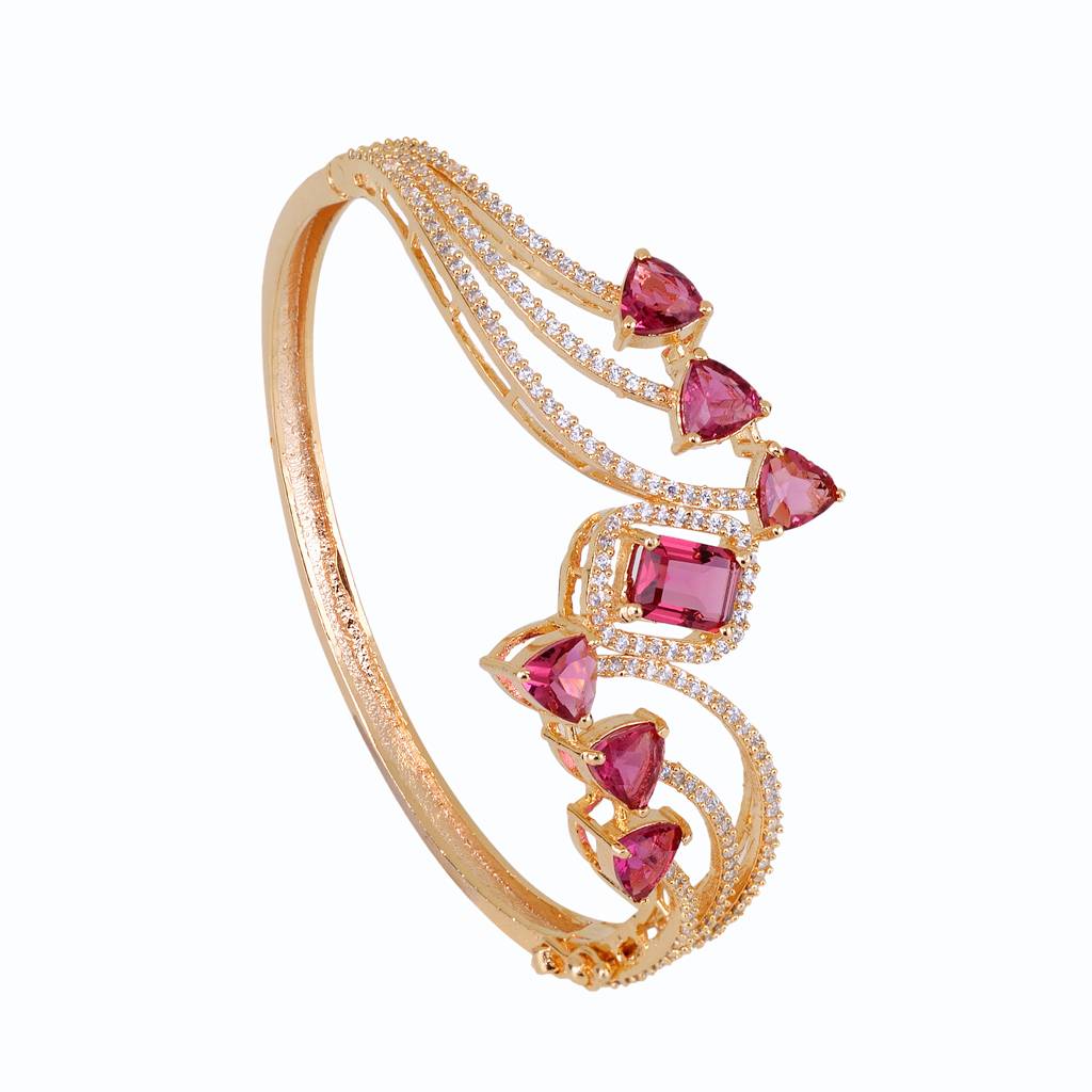 Saraf Jewellery, Gold Plated With Red American Diamond Studded Handcrafted Stylish Bracelet For Women & Girls : SJBR1104