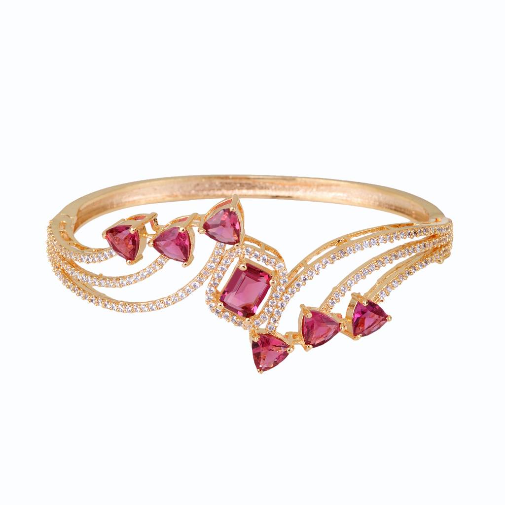 Saraf Jewellery, Gold Plated With Red American Diamond Studded Handcrafted Stylish Bracelet For Women & Girls : SJBR1104