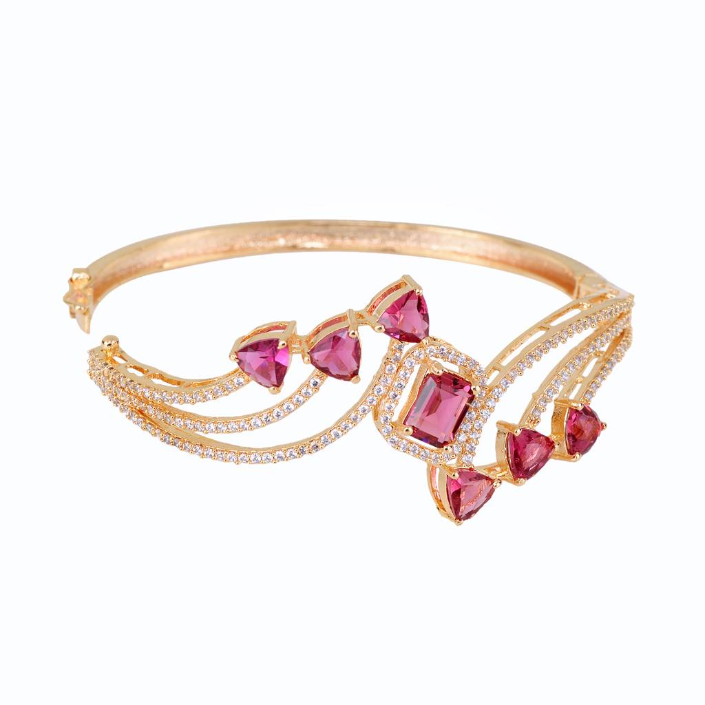 Saraf Jewellery, Gold Plated With Red American Diamond Studded Handcrafted Stylish Bracelet For Women & Girls : SJBR1104